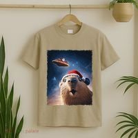 Funny Capybara Selfie Santa Ufo Xmas Christmas T-Shirt thumb 2