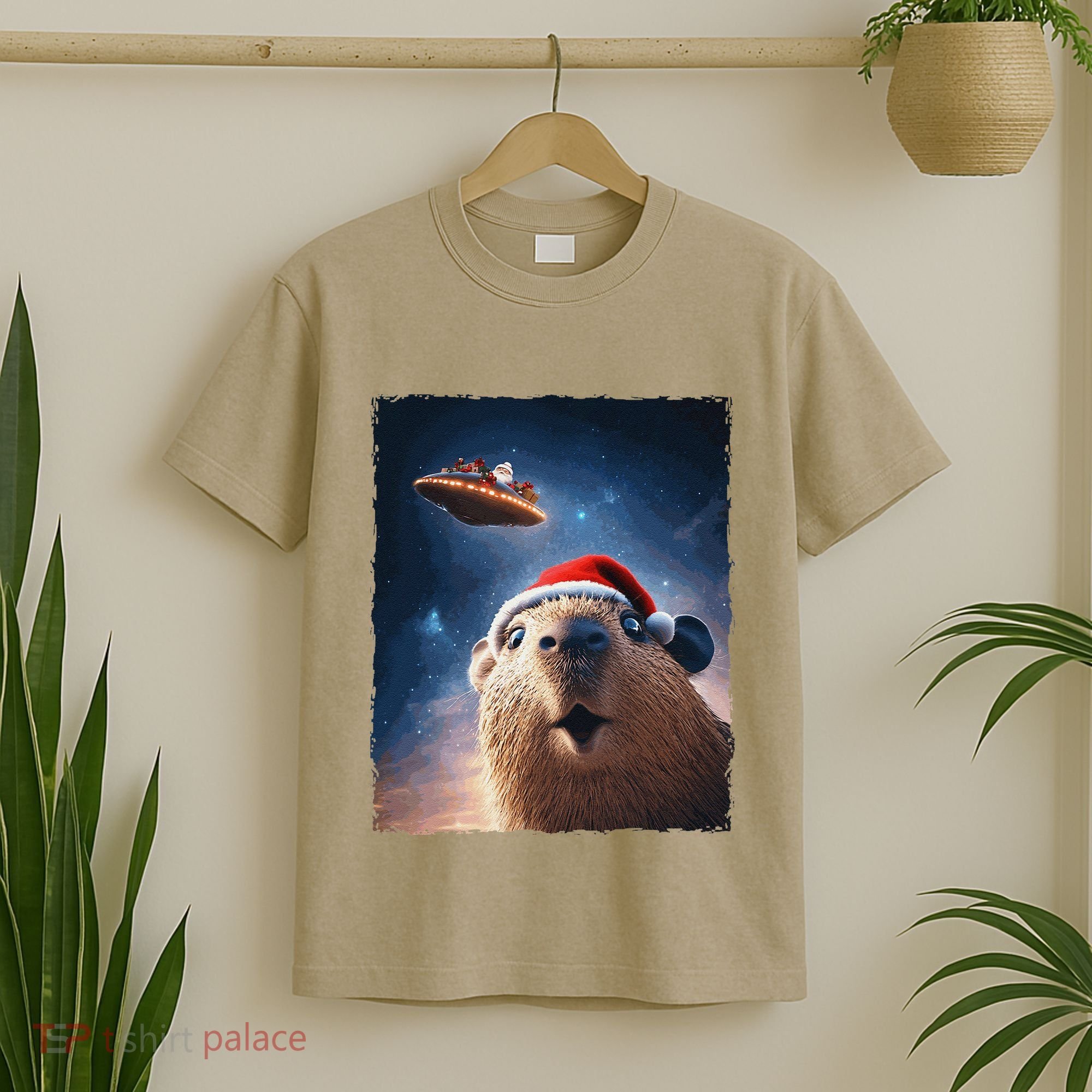 Funny Capybara Selfie Santa Ufo Xmas Christmas T-Shirt