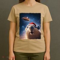 Funny Capybara Selfie Santa Ufo Xmas Christmas T-Shirt thumb 4