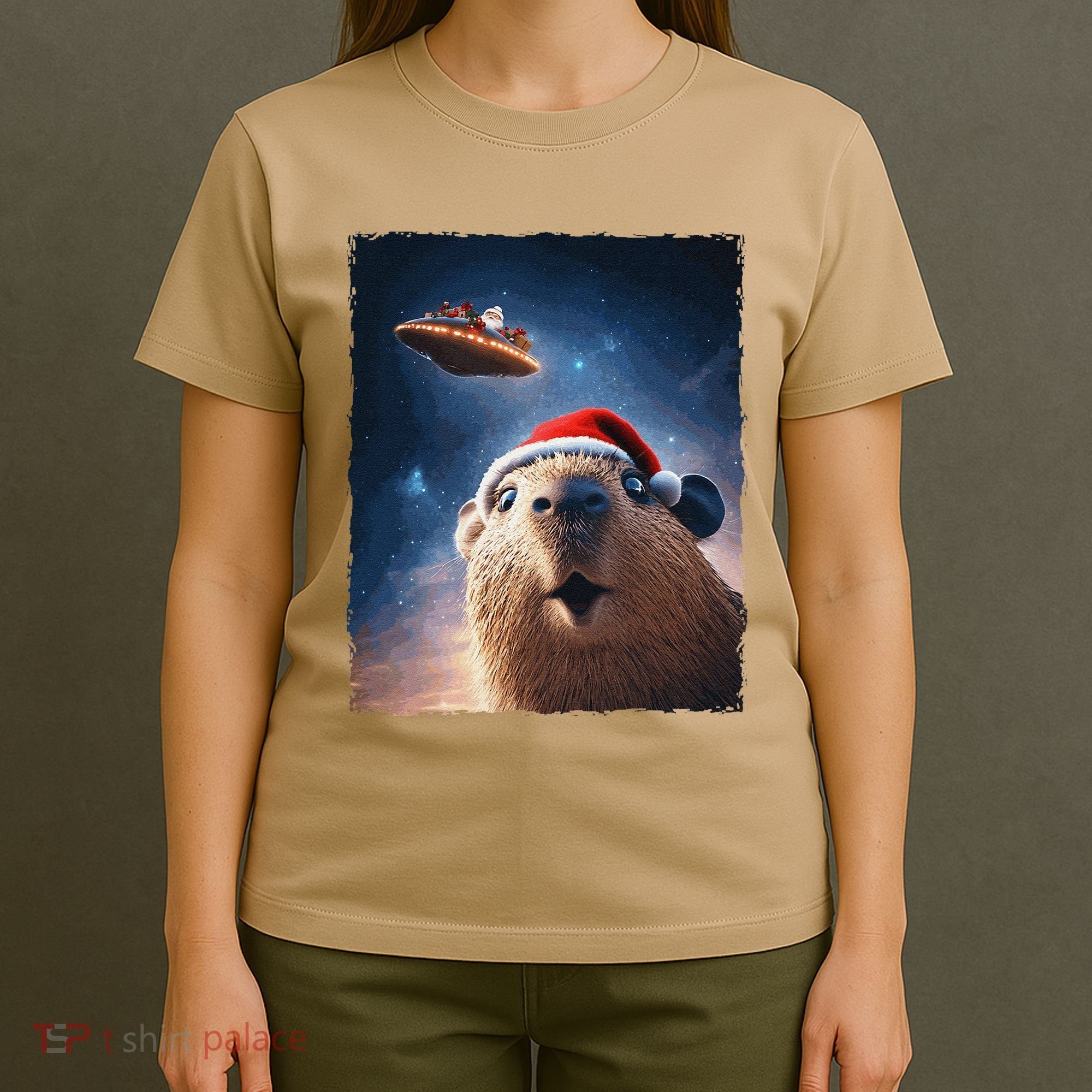 Funny Capybara Selfie Santa Ufo Xmas Christmas T-Shirt
