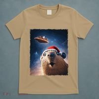 Funny Capybara Selfie Santa Ufo Xmas Christmas T-Shirt thumb 5