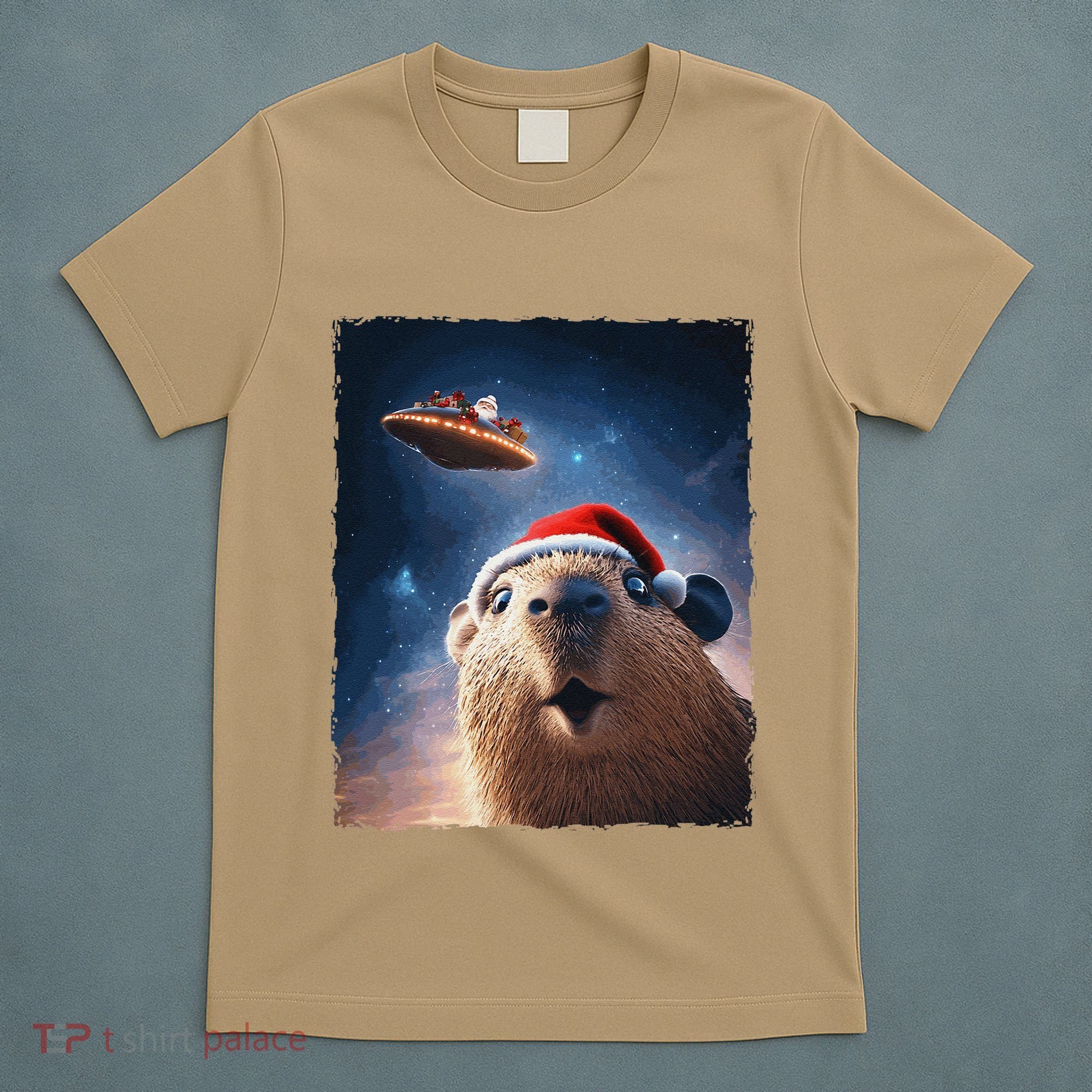 Funny Capybara Selfie Santa Ufo Xmas Christmas T-Shirt