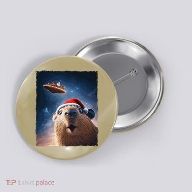 Funny Capybara Selfie Santa Ufo Xmas Christmas Button