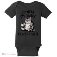 Funny Coffee Sarcastic Cat Lover Morning Vibes saying Baby Bodysuit thumb 0