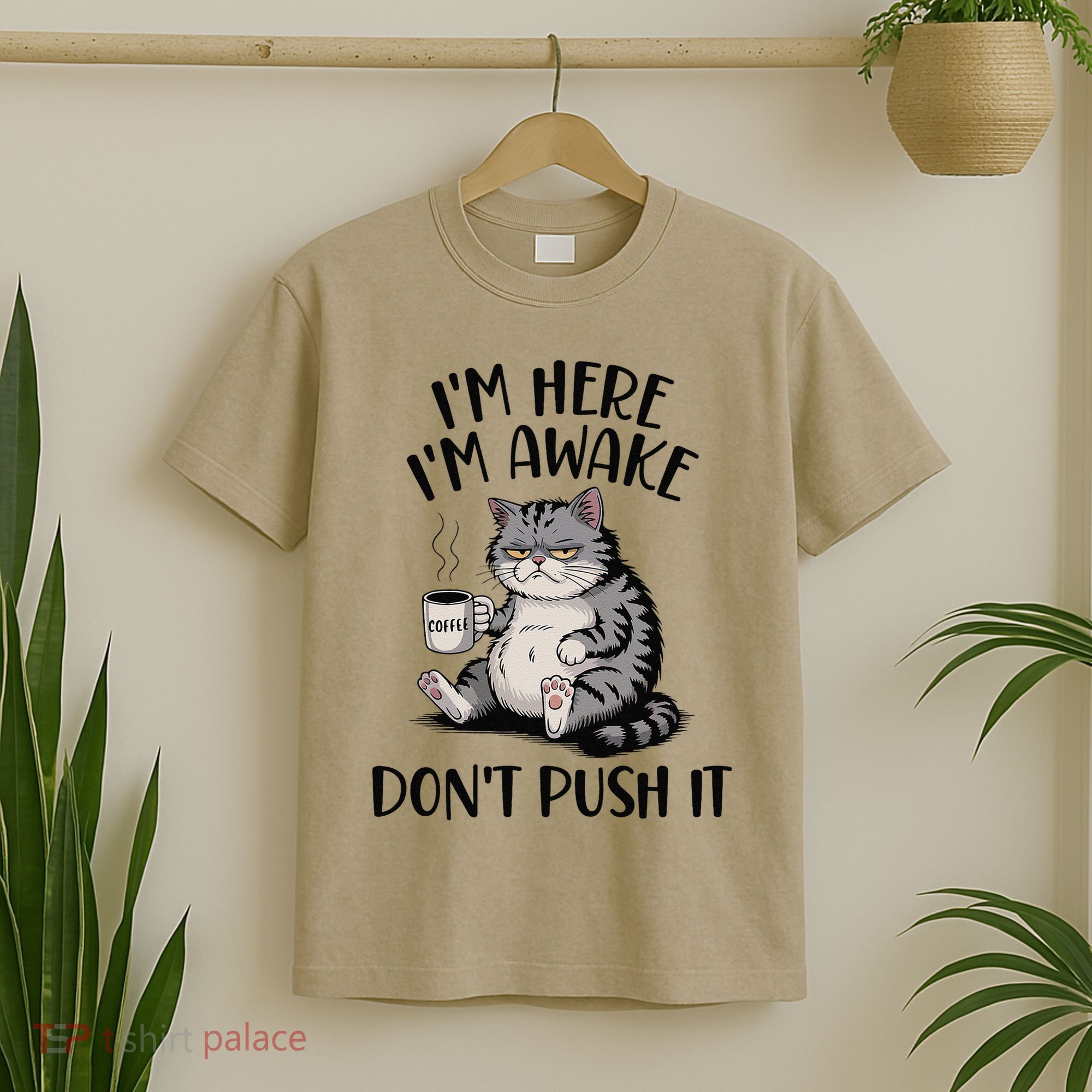 Funny Coffee Sarcastic Cat Lover Morning Vibes saying T-Shirt