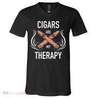 Funny Cigar Smoker Cigars Are My Therapy Gift V-Neck T-Shirt thumb 0