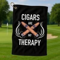 Funny Cigar Smoker Cigars Are My Therapy Gift Golf Towel thumb 1