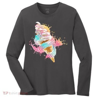 Fun Colorful Summer Time Vanilla Ice Cream Women's Long Sleeve Shirt
