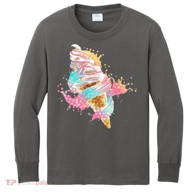 Fun Colorful Summer Time Vanilla Ice Cream Kids Long Sleeve Shirt