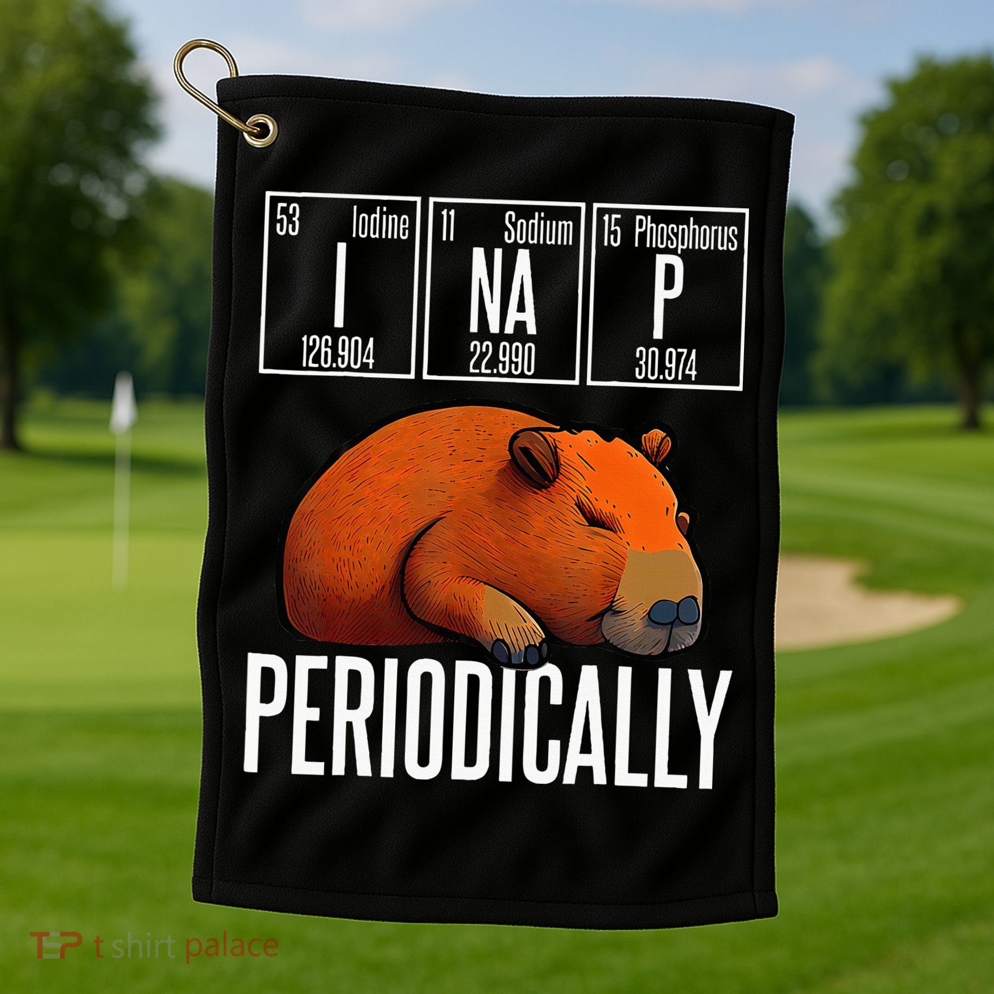 Funny Chemistry Science I Nap Periodically Capybara Lover Golf Towel