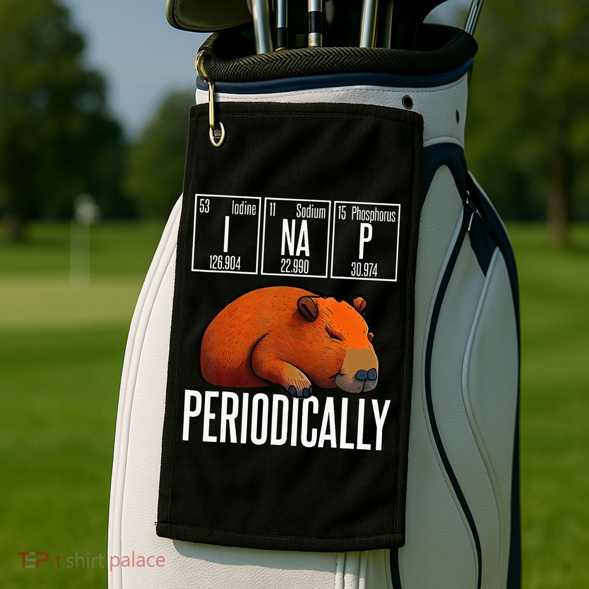 Funny Chemistry Science I Nap Periodically Capybara Lover Golf Towel