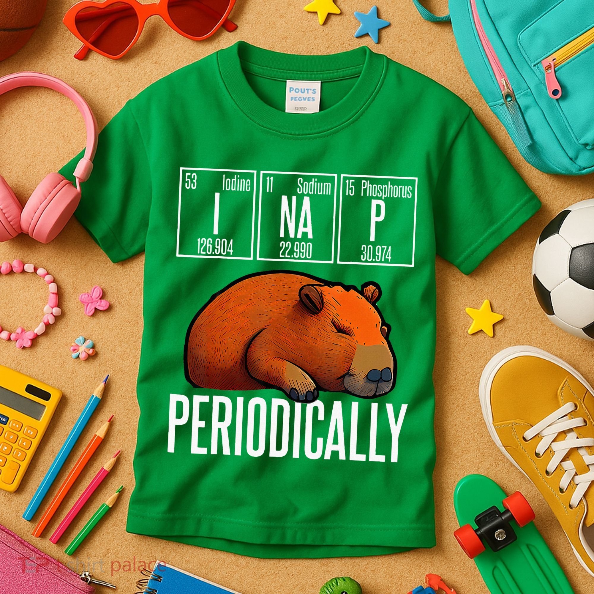 Funny Chemistry Science I Nap Periodically Capybara Lover Kids T-Shirt