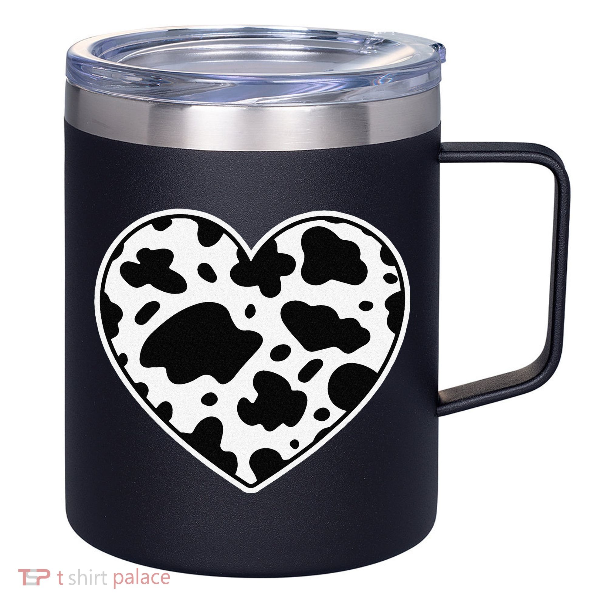 Farmer cows Skin print black and white Heart Cow 12oz Stainless Steel Coffee Mug