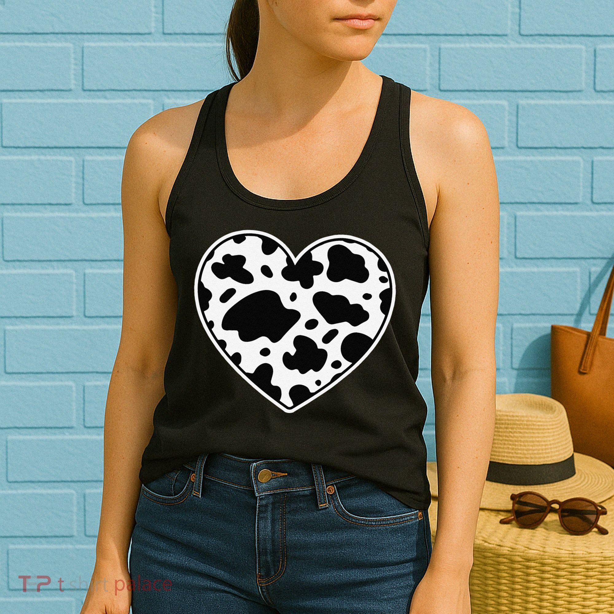 Farmer cows Skin print black and white Heart Cow Women's Tank Top
