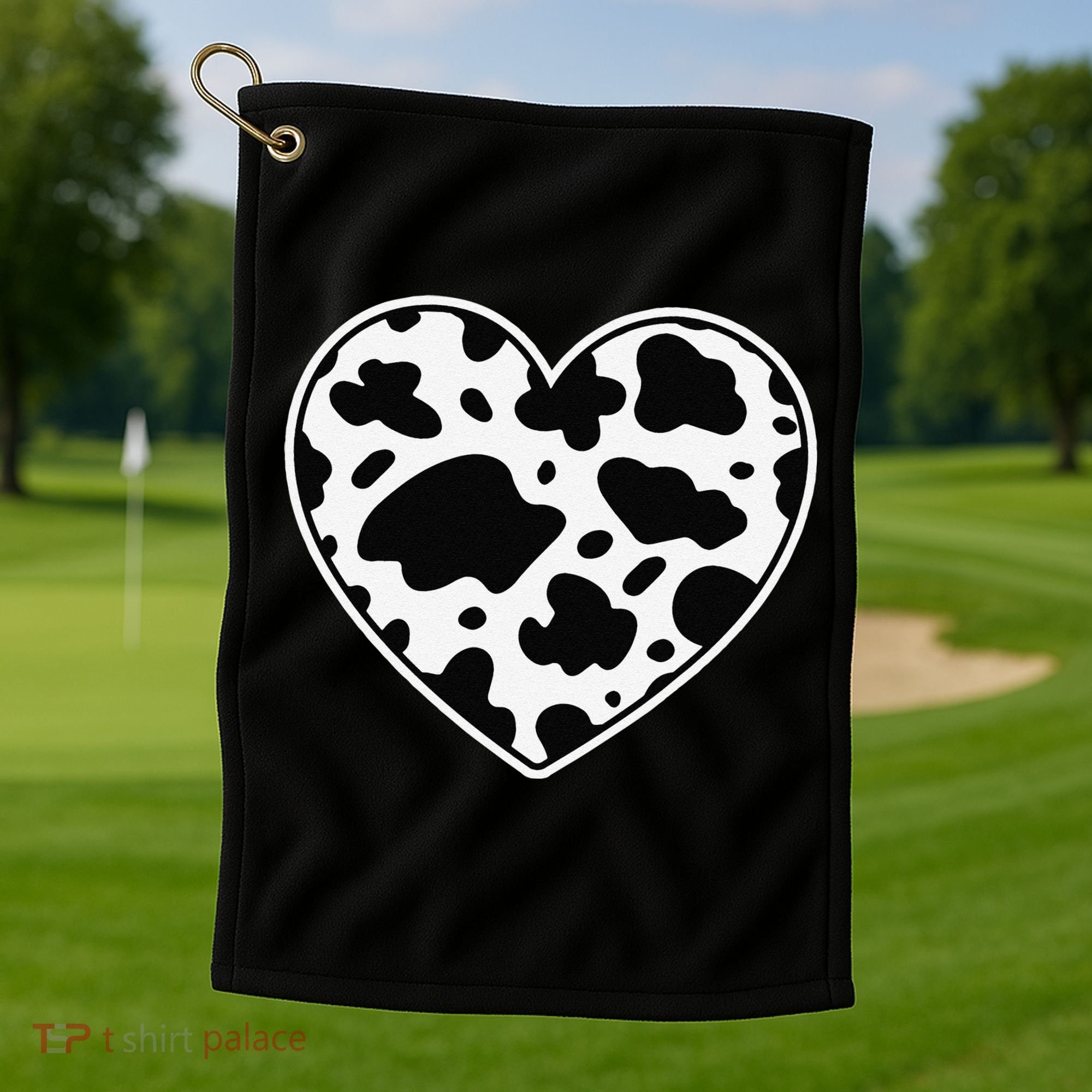 Farmer cows Skin print black and white Heart Cow Golf Towel
