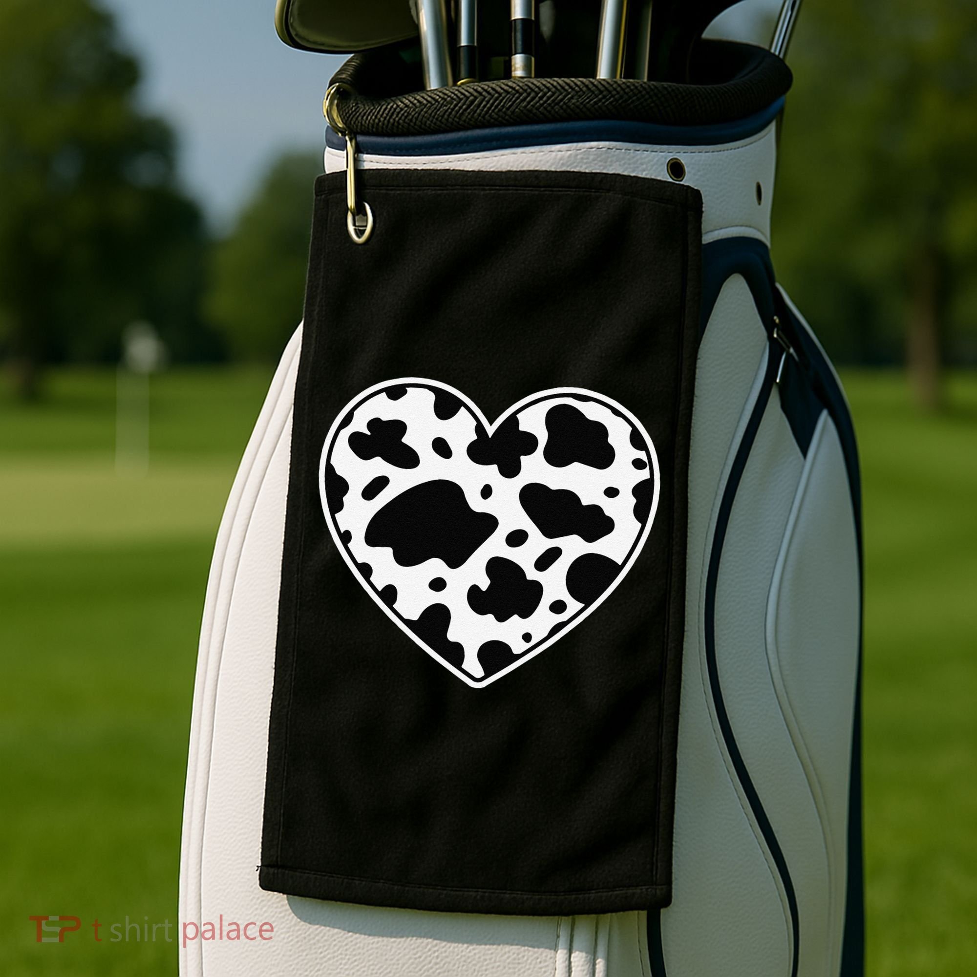 Farmer cows Skin print black and white Heart Cow Golf Towel