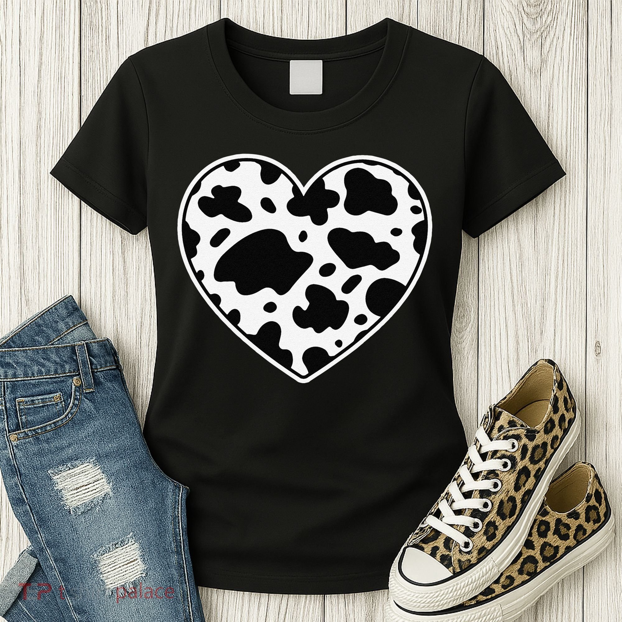 Farmer cows Skin print black and white Heart Cow Women's T-Shirt