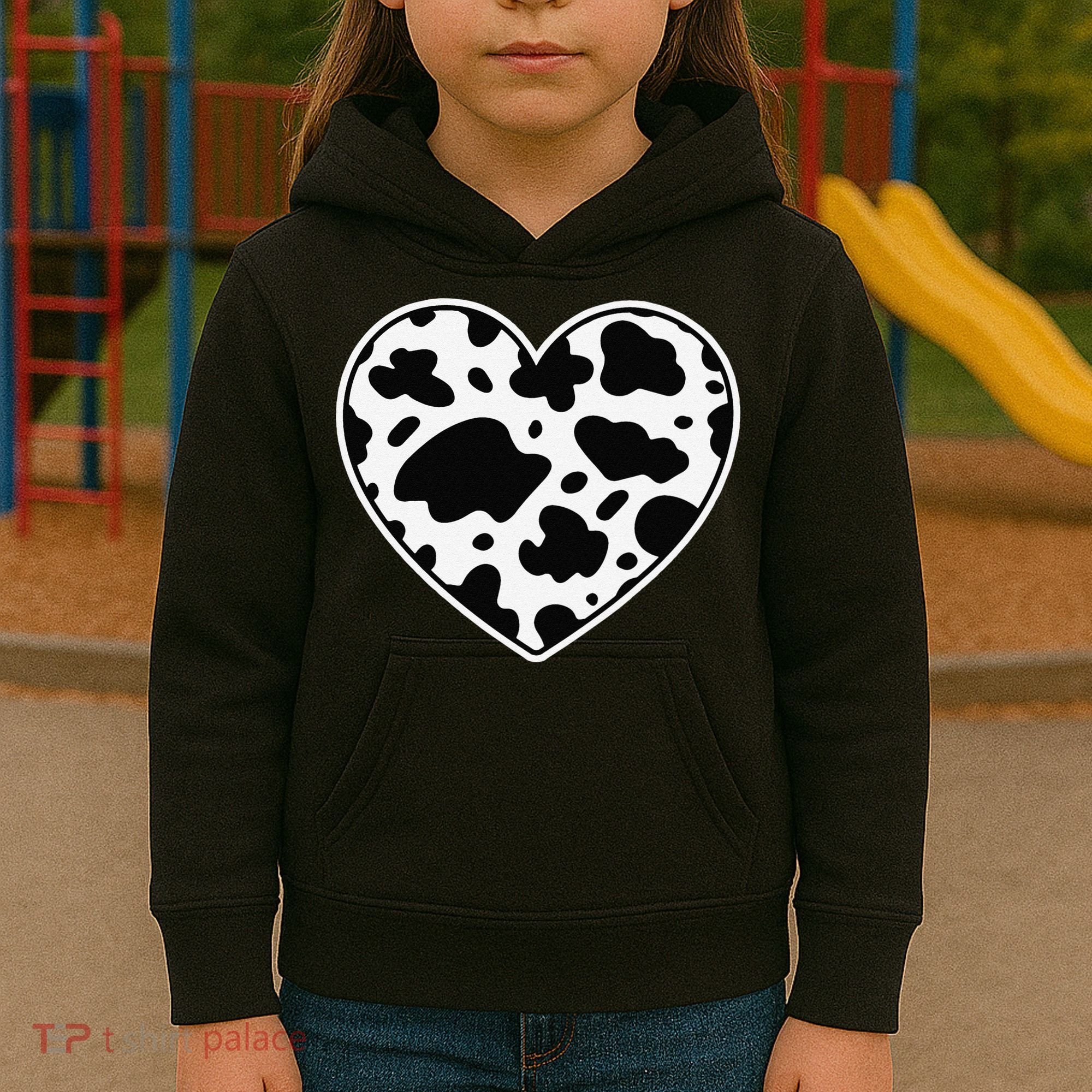 Farmer cows Skin print black and white Heart Cow Kids Hoodie