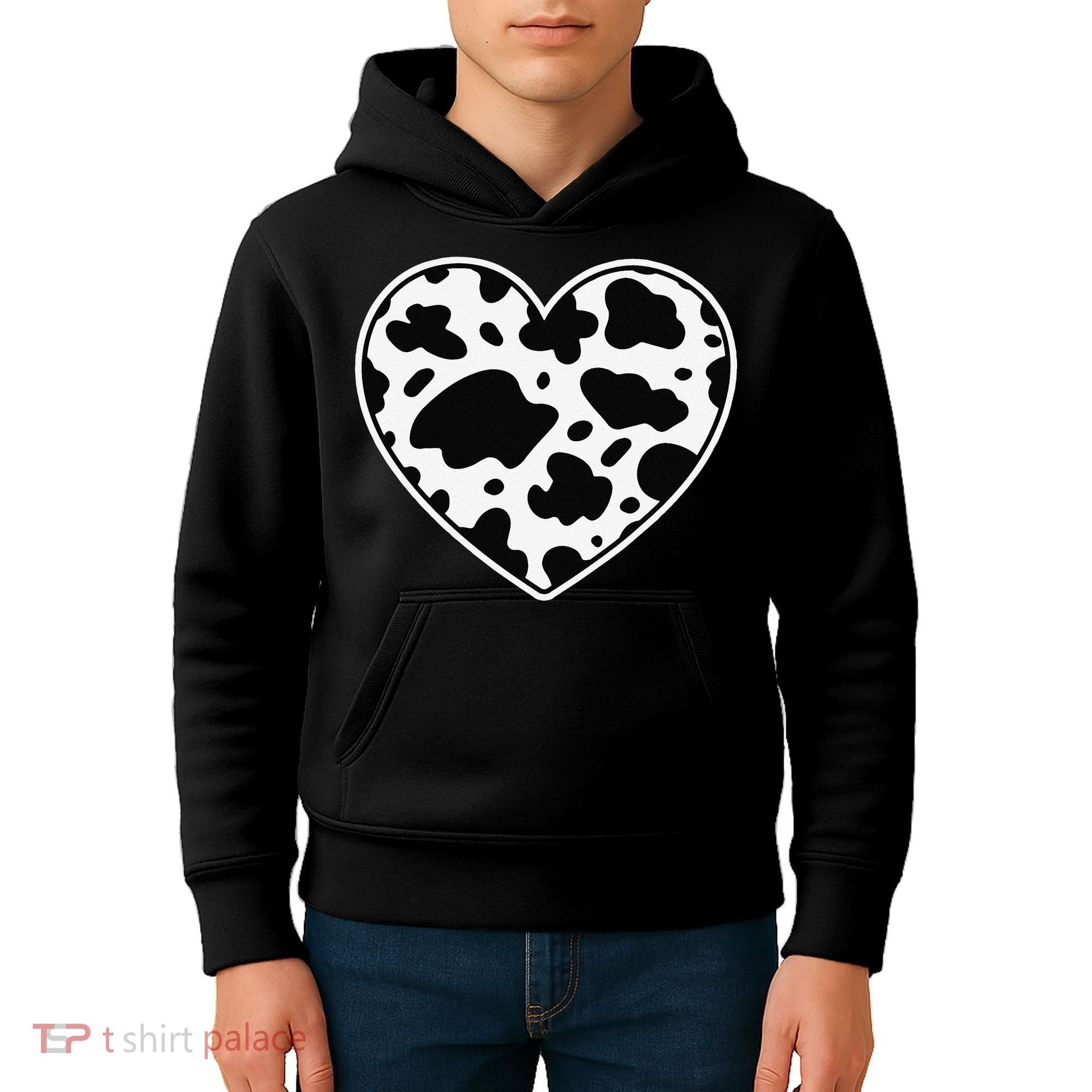 Farmer cows Skin print black and white Heart Cow Kids Hoodie