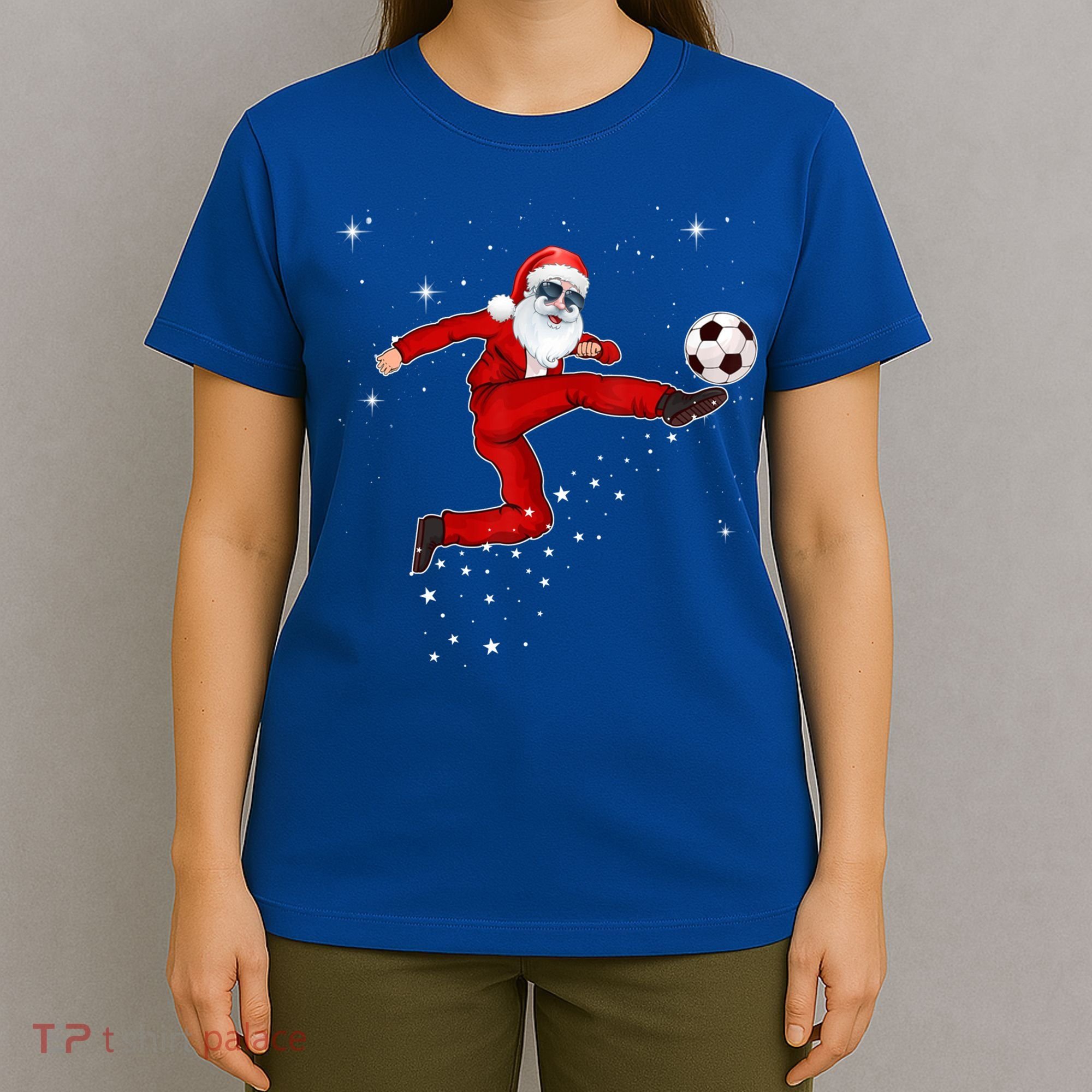 Funny Christmas Santa Soccer Playing Xmas Boys Sport Gift T-Shirt