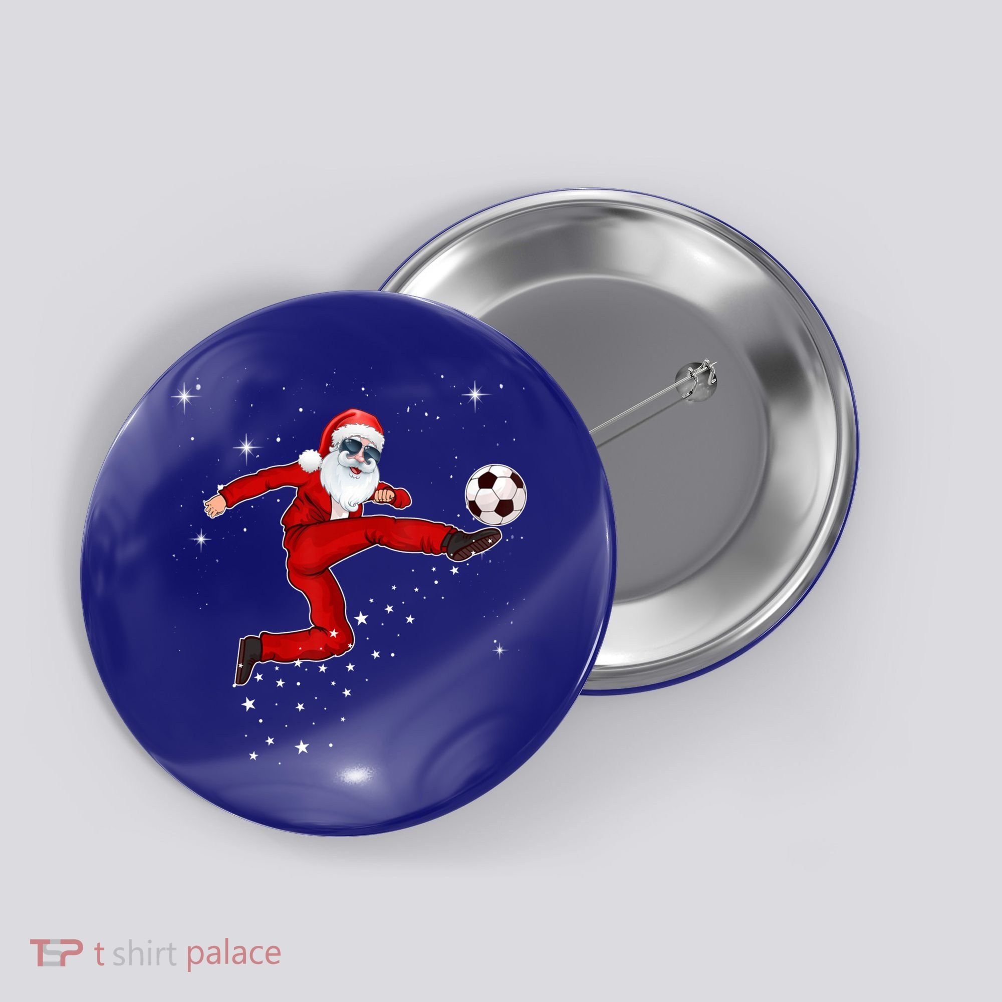 Funny Christmas Santa Soccer Playing Xmas Boys Sport Gift Button