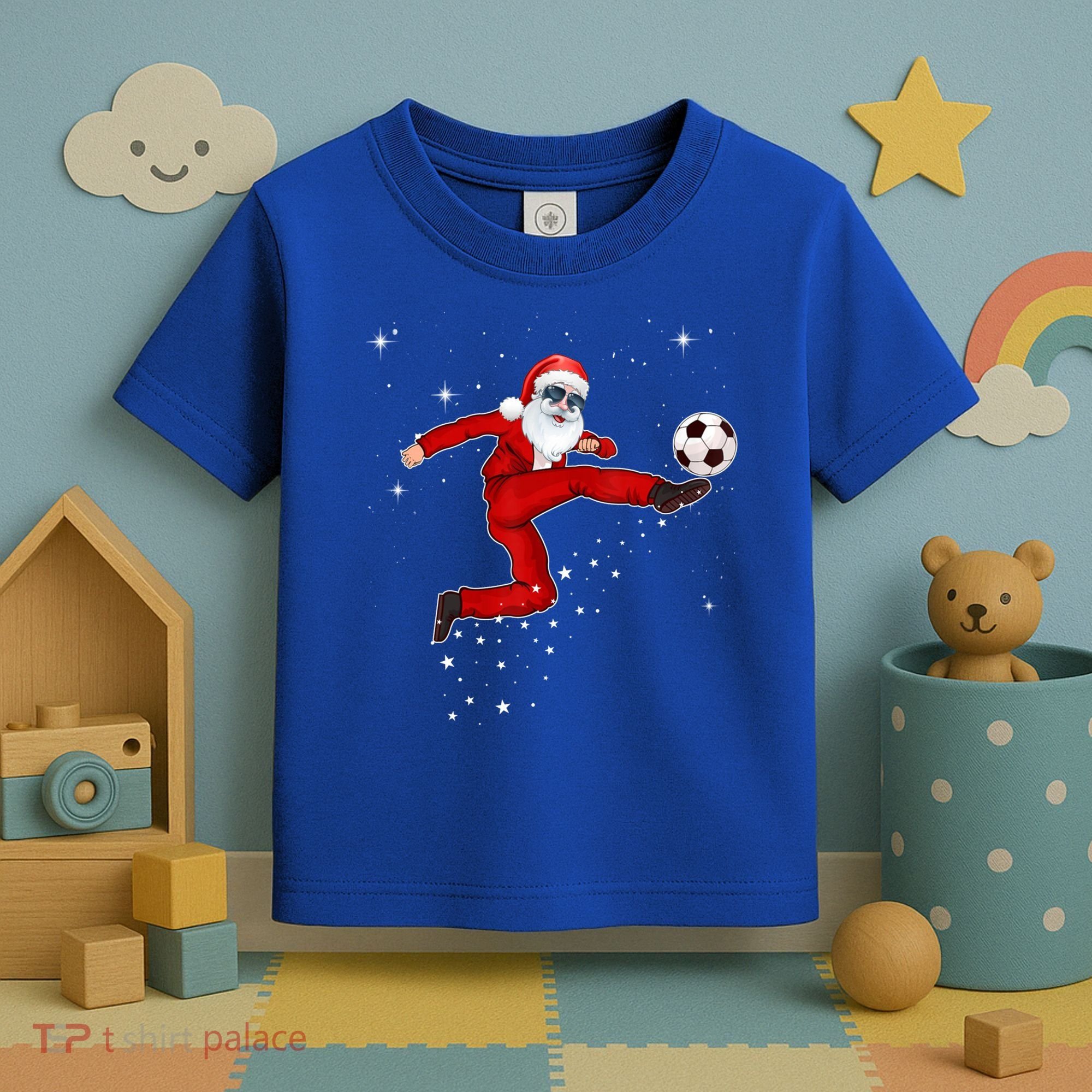 Funny Christmas Santa Soccer Playing Xmas Boys Sport Gift Toddler T-Shirt