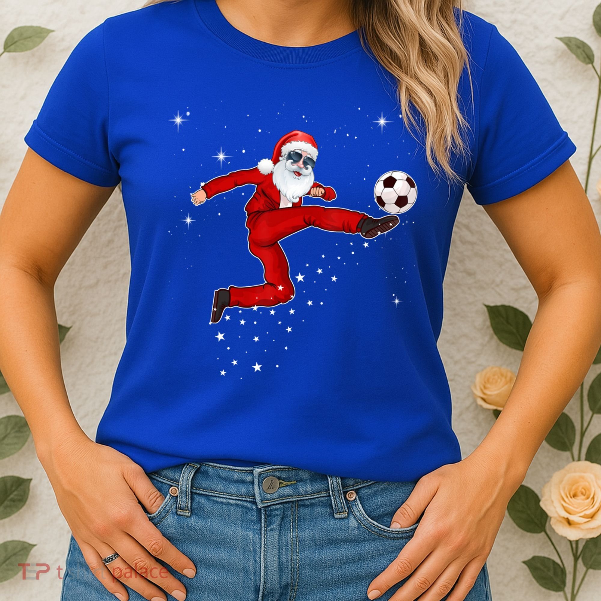 Funny Christmas Santa Soccer Playing Xmas Boys Sport Gift Women's T-Shirt