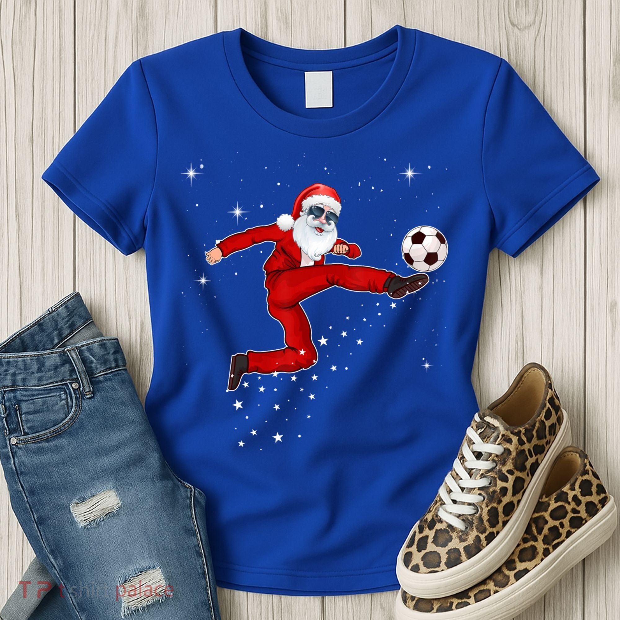 Funny Christmas Santa Soccer Playing Xmas Boys Sport Gift Women's T-Shirt