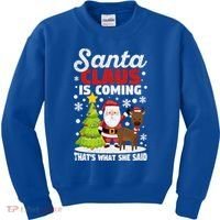 Funny Christmas Santa Claus Is Coming ThatS What She Said Gift Kids Sweatshirt thumb 0