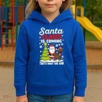 Funny Christmas Santa Claus Is Coming ThatS What She Said Gift Kids Hoodie thumb 3