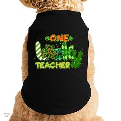 Funny Cute St Patrick's Day One Lucky Teacher Doggie Tank