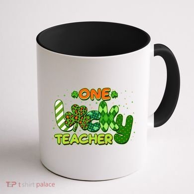 Funny Cute St Patrick's Day One Lucky Teacher Coffee Mug back