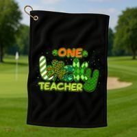 Funny Cute St Patrick's Day One Lucky Teacher Golf Towel thumb 1
