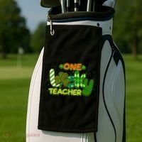 Funny Cute St Patrick's Day One Lucky Teacher Golf Towel thumb 2
