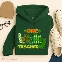 Funny Cute St Patrick's Day One Lucky Teacher Hoodie thumb 4