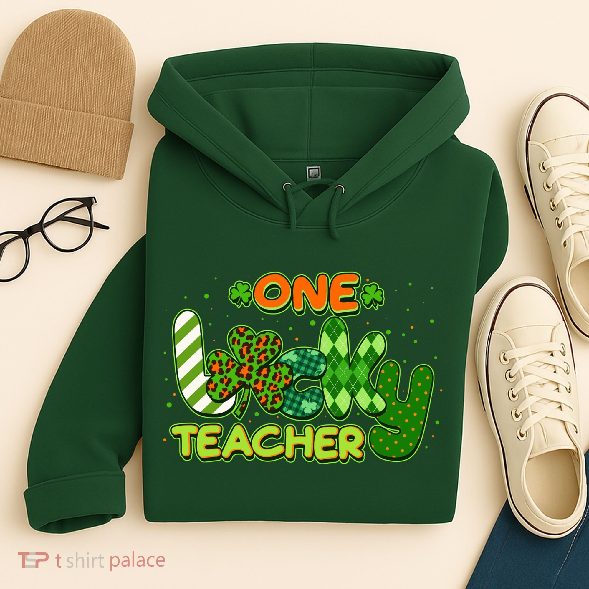 Funny Cute St Patrick's Day One Lucky Teacher Hoodie