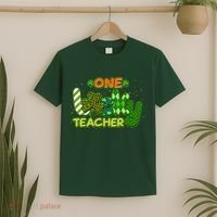 Funny Cute St Patrick's Day One Lucky Teacher T-Shirt thumb 2