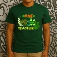 Funny Cute St Patrick's Day One Lucky Teacher T-Shirt thumb 3