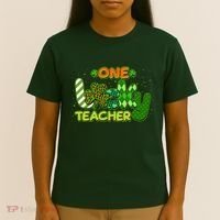 Funny Cute St Patrick's Day One Lucky Teacher T-Shirt thumb 4