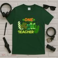 Funny Cute St Patrick's Day One Lucky Teacher T-Shirt thumb 5