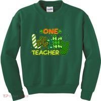 Funny Cute St Patrick's Day One Lucky Teacher Kids Sweatshirt thumb 0