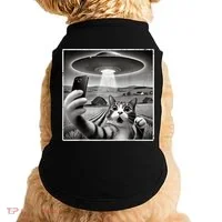 Funny Cat Selfie With Alien UFO Cat Doggie Tank thumb 0