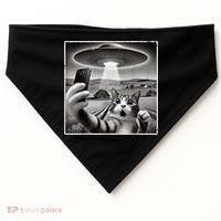 Funny Cat Selfie With Alien UFO Cat USA-Made Doggie Bandana thumb 0