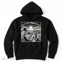 Funny Cat Selfie With Alien UFO Cat Hoodie thumb 0