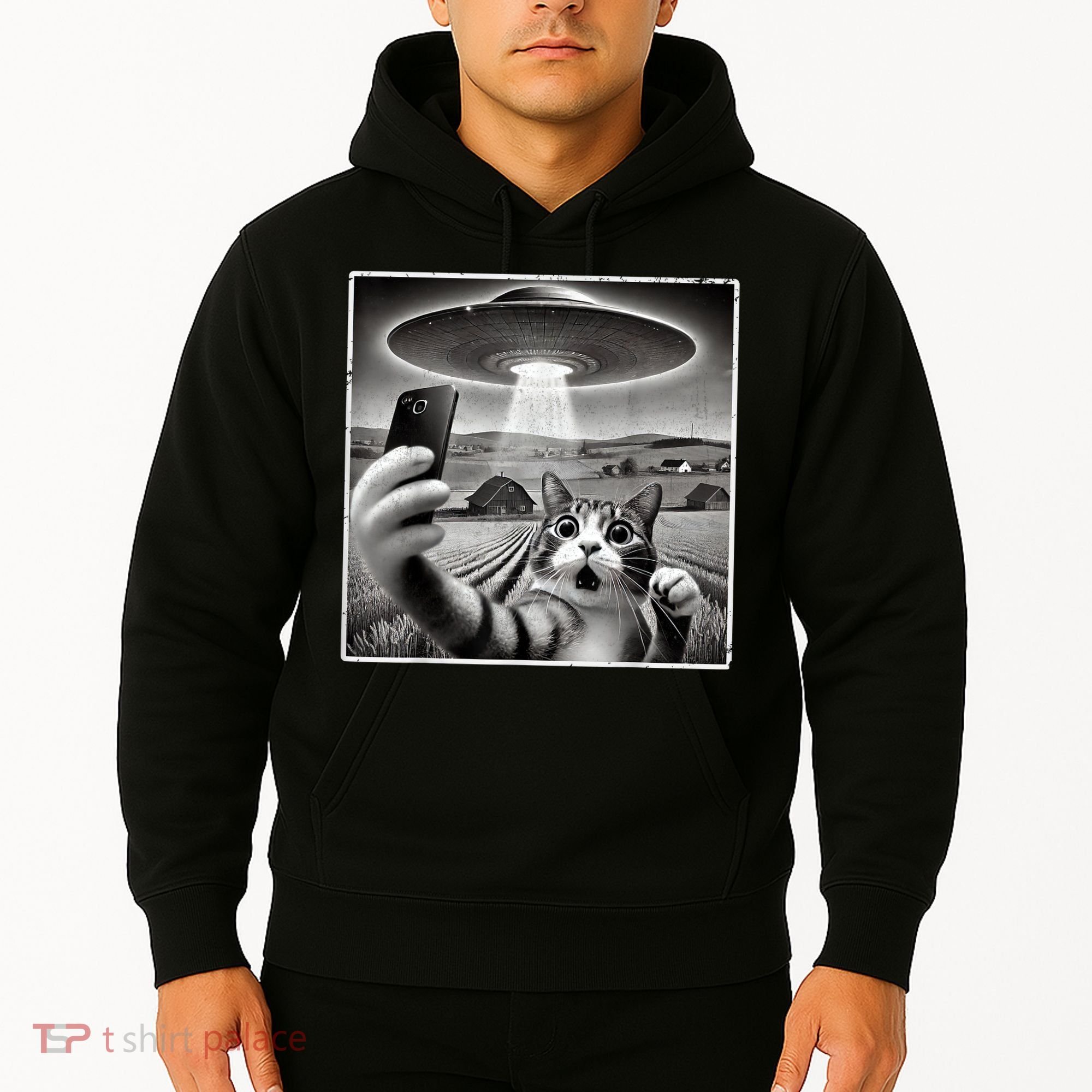 Funny Cat Selfie With Alien UFO Cat Hoodie