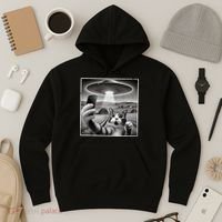 Funny Cat Selfie With Alien UFO Cat Hoodie thumb 3