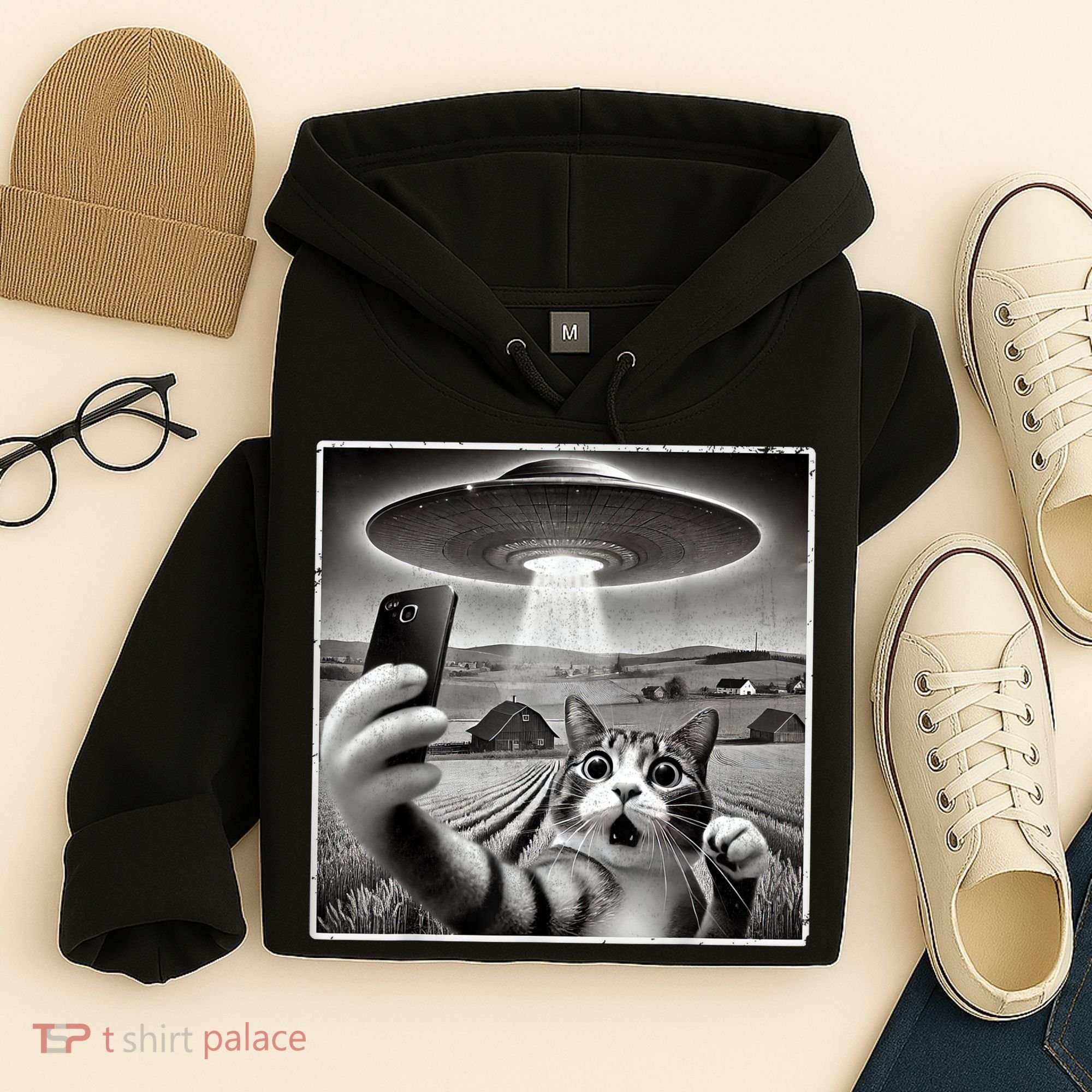 Funny Cat Selfie With Alien UFO Cat Hoodie