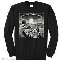 Funny Cat Selfie With Alien UFO Cat Sweatshirt thumb 0