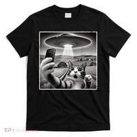 Funny Cat Selfie With Alien UFO Cat T-Shirt thumb 0