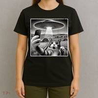 Funny Cat Selfie With Alien UFO Cat T-Shirt thumb 4